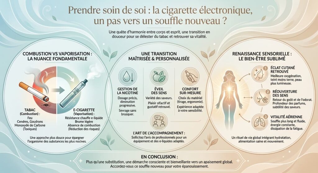 la cigarette électronique pour remplacer le tabac et faire renaître ses sens.
