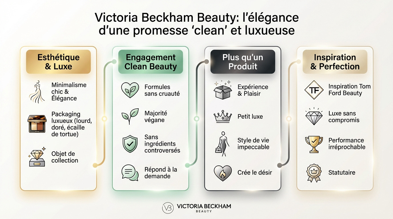 Packaging luxueux et élégant des produits Victoria Beckham Beauty avec motif écaille de tortue et détails dorés