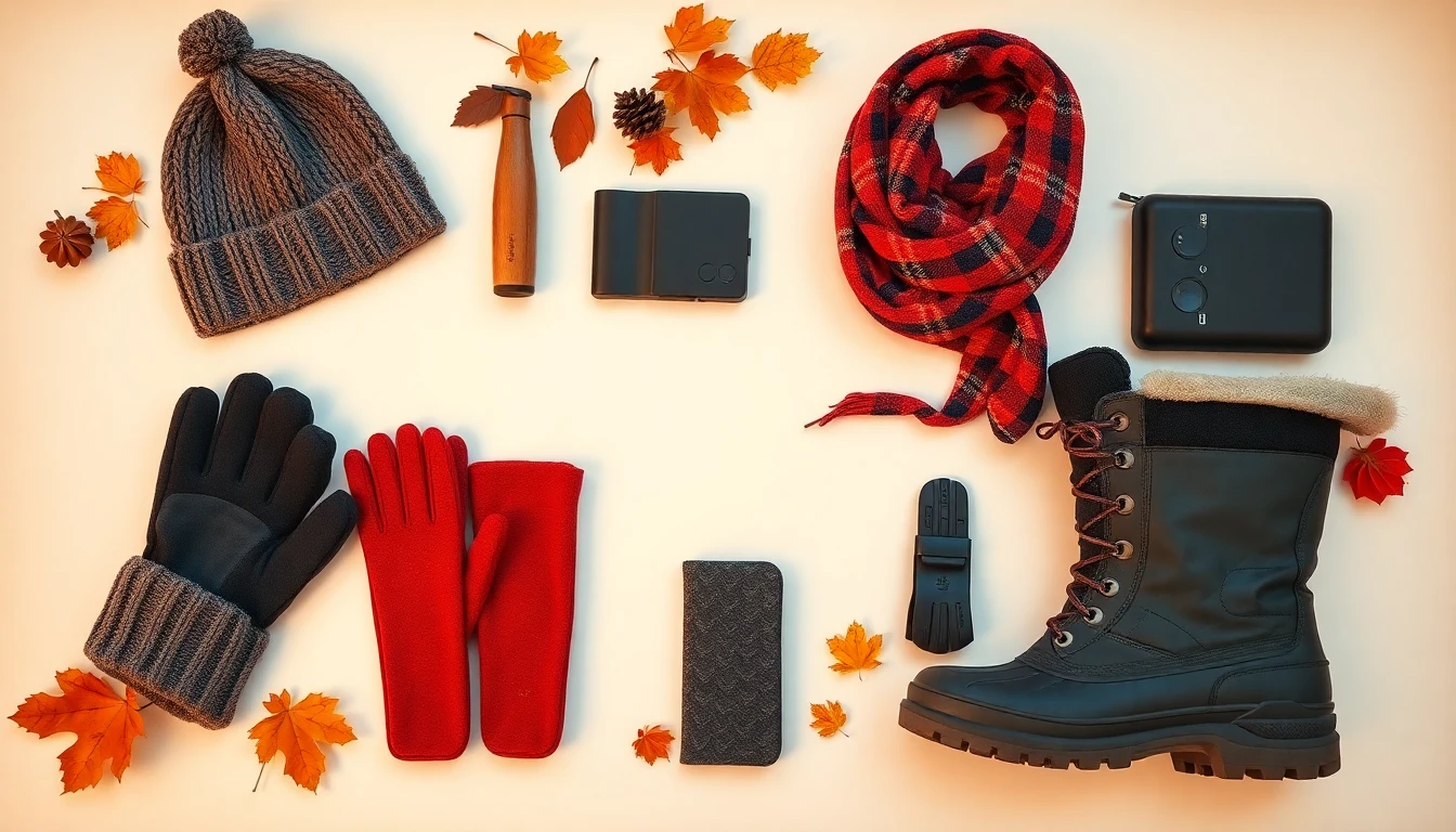 Accessoires indispensables pour le Canada en septembre incluant bonnet, gants, écharpe et chaussures imperméables