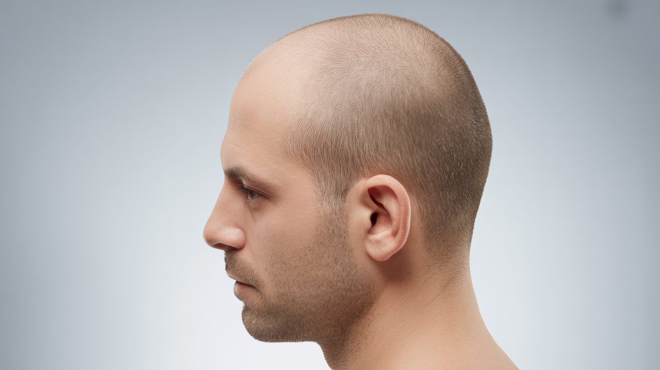 Profil masculin montrant les signes de l'alopécie androgénétique avec recul de la ligne frontale