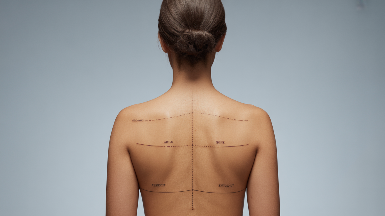 Dos féminin montrant les différentes zones de placement pour tatouages