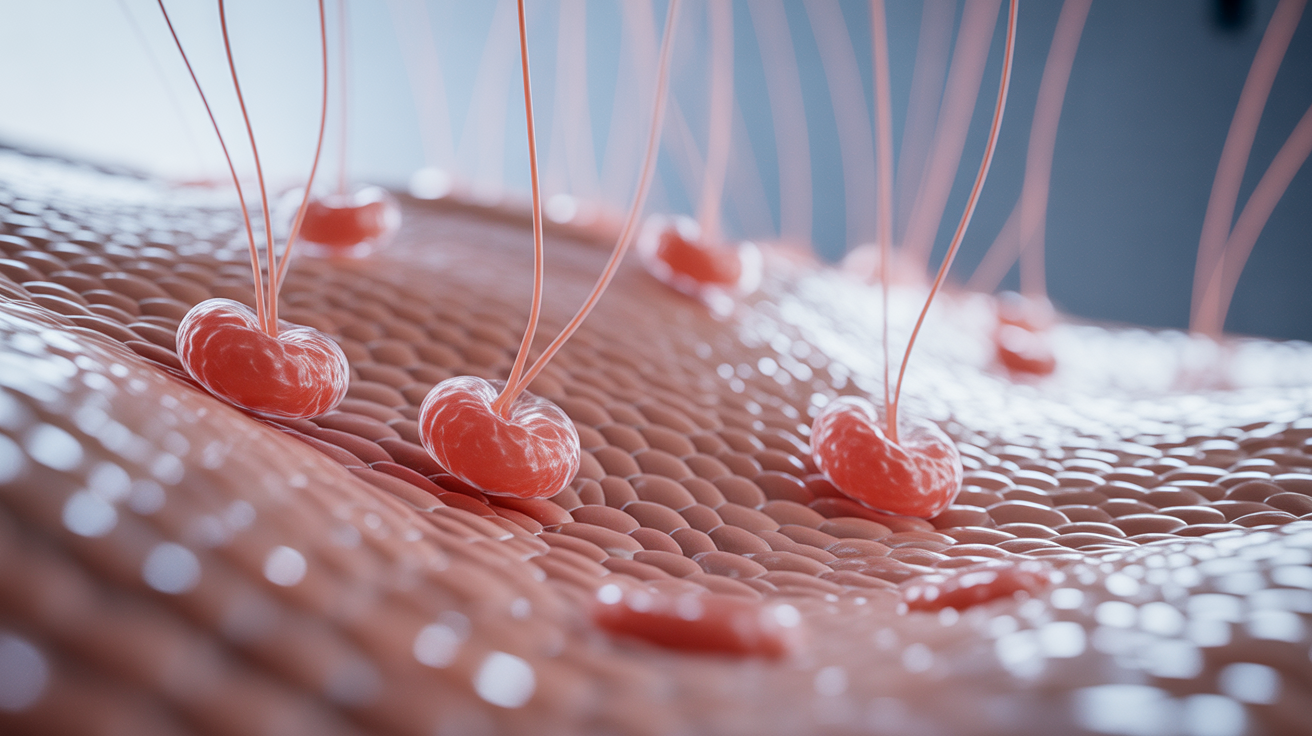 Absorption des fils de soie et molécules de collagène dans les couches cutanées
