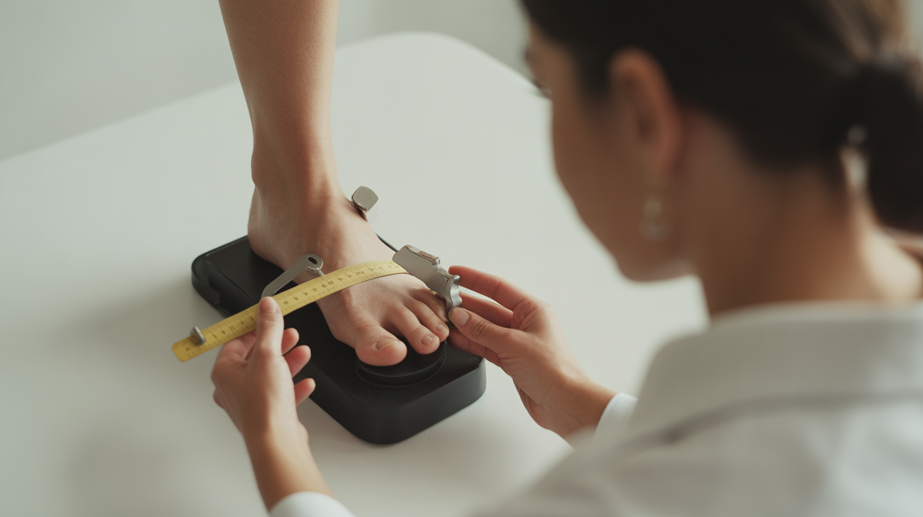 Mesure professionnelle du pied avec un pédimètre pour déterminer la bonne pointure