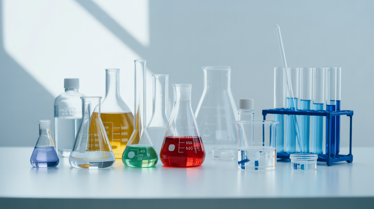 Équipement de laboratoire et produits chimiques illustrant les substances présentes dans les textiles neufs