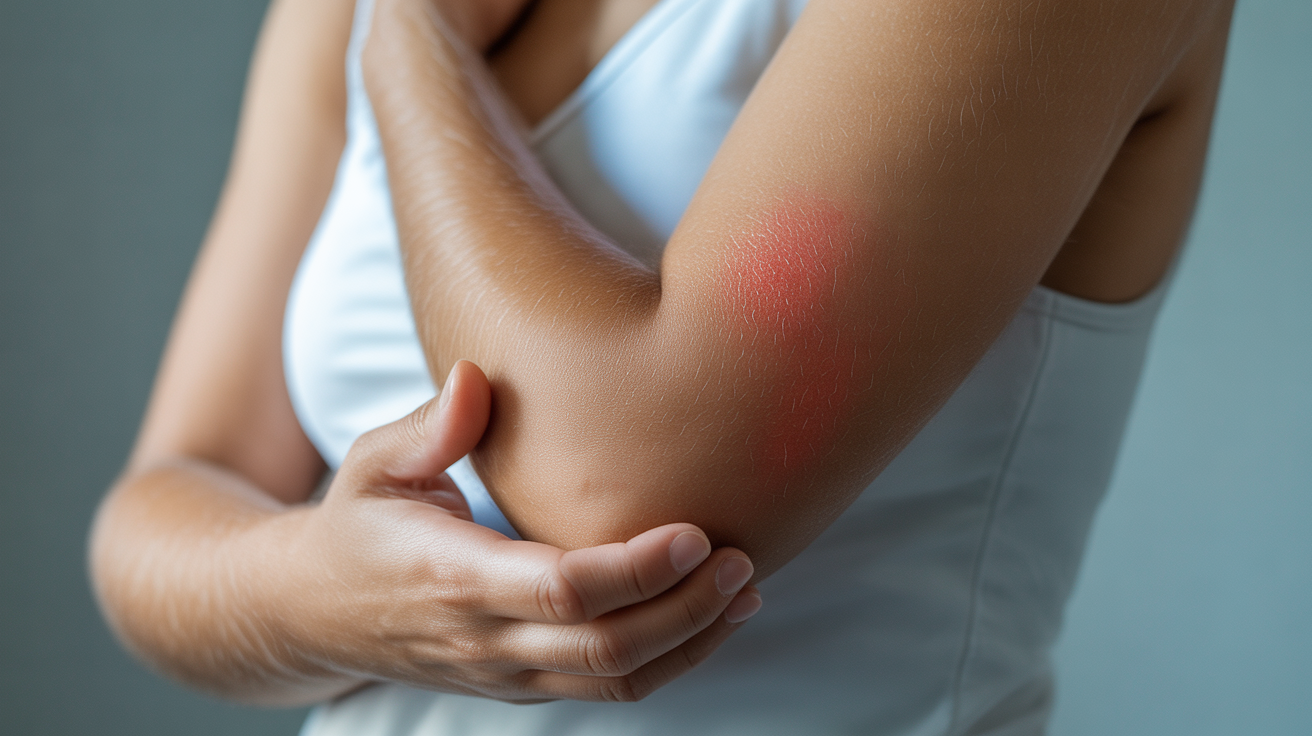 Bras présentant une irritation cutanée et des rougeurs causées par le contact avec des vêtements non lavés