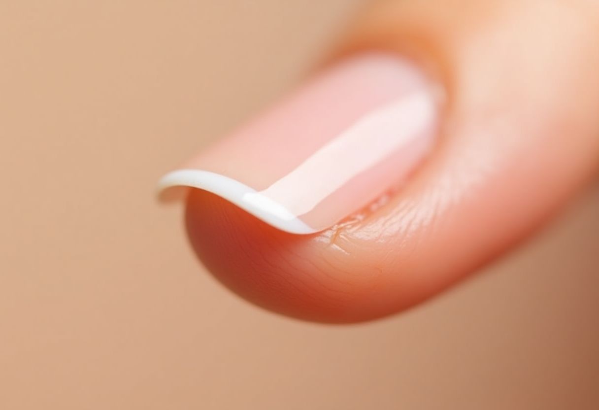 Gros plan d'un ongle après manucure russe : contour net et cuticule propre