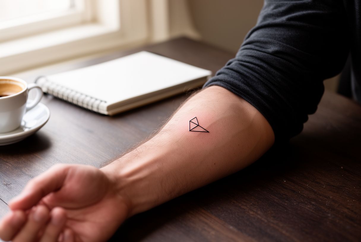 Tatouage minimaliste symbole discret sur face interne d'un avant-bras masculin