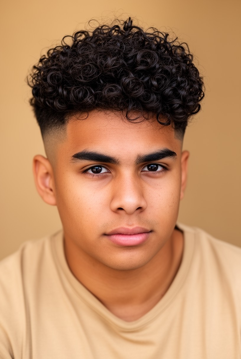 Homme avec un blowout taper sur cheveux bouclés