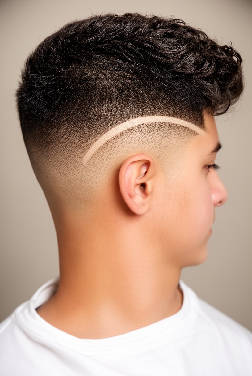 Homme avec un blowout et un burst fade évasé autour de l'oreille
