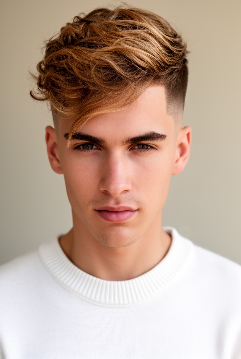 Homme avec un blowout taper et une frange légèrement abaissée sur le front