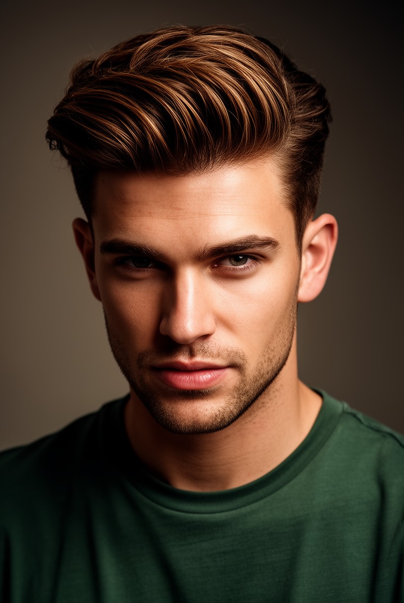 Homme avec un blowout taper sur un dessus plus long et bombé