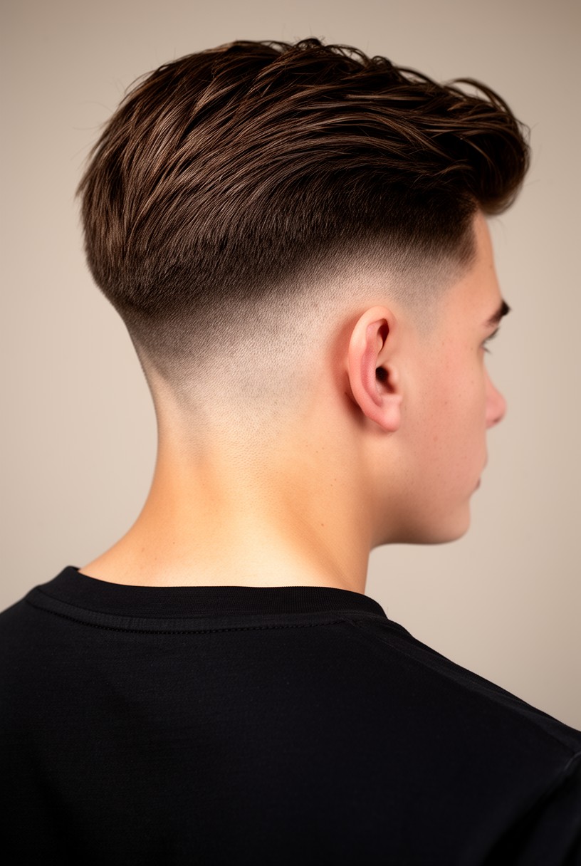 Nuque fondue d'un blowout taper vue de trois quarts arrière