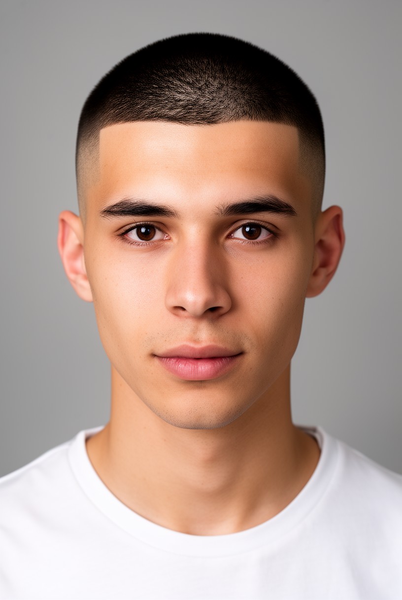Homme avec un buzz cut et un fondu sur les côtés