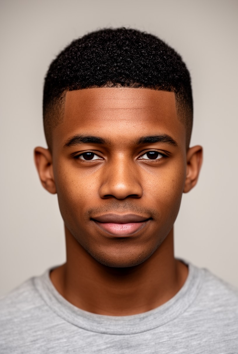 Homme noir avec un buzz cut sur cheveux crépus et un line up
