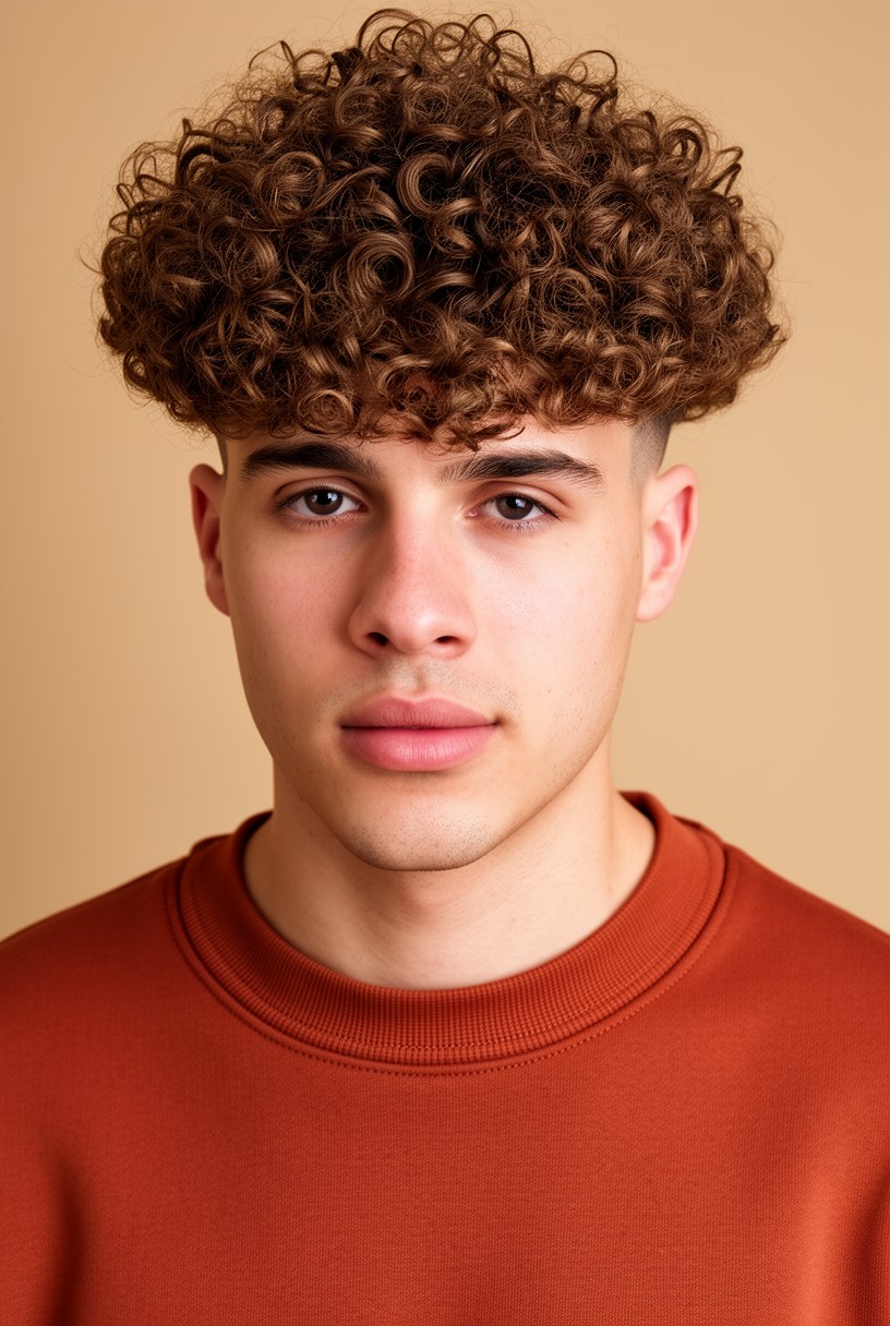 Homme avec une coupe casquette sur cheveux bouclés