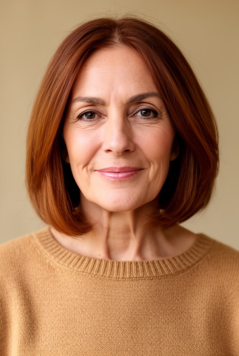 Femme de 60 ans avec un lob effilé mi-long légèrement ondulé