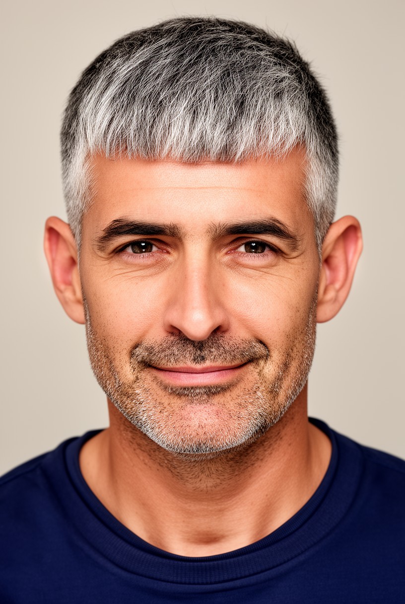 Homme d'une cinquantaine d'années avec une french crop poivre et sel