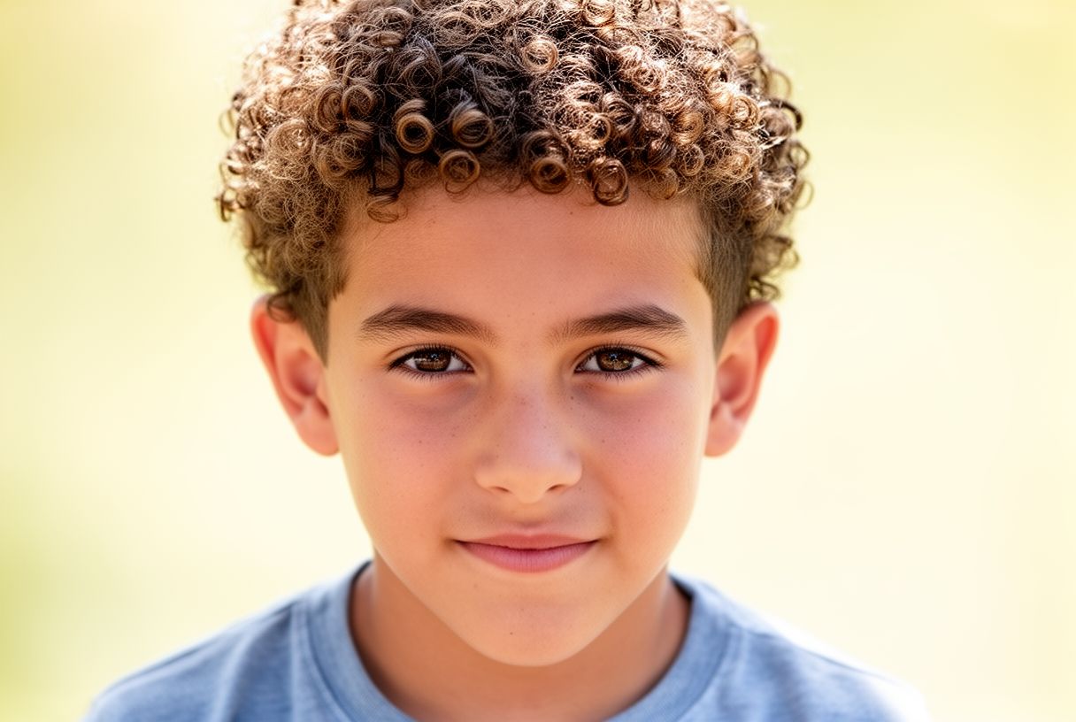 Garçon de 12 ans avec des cheveux bouclés