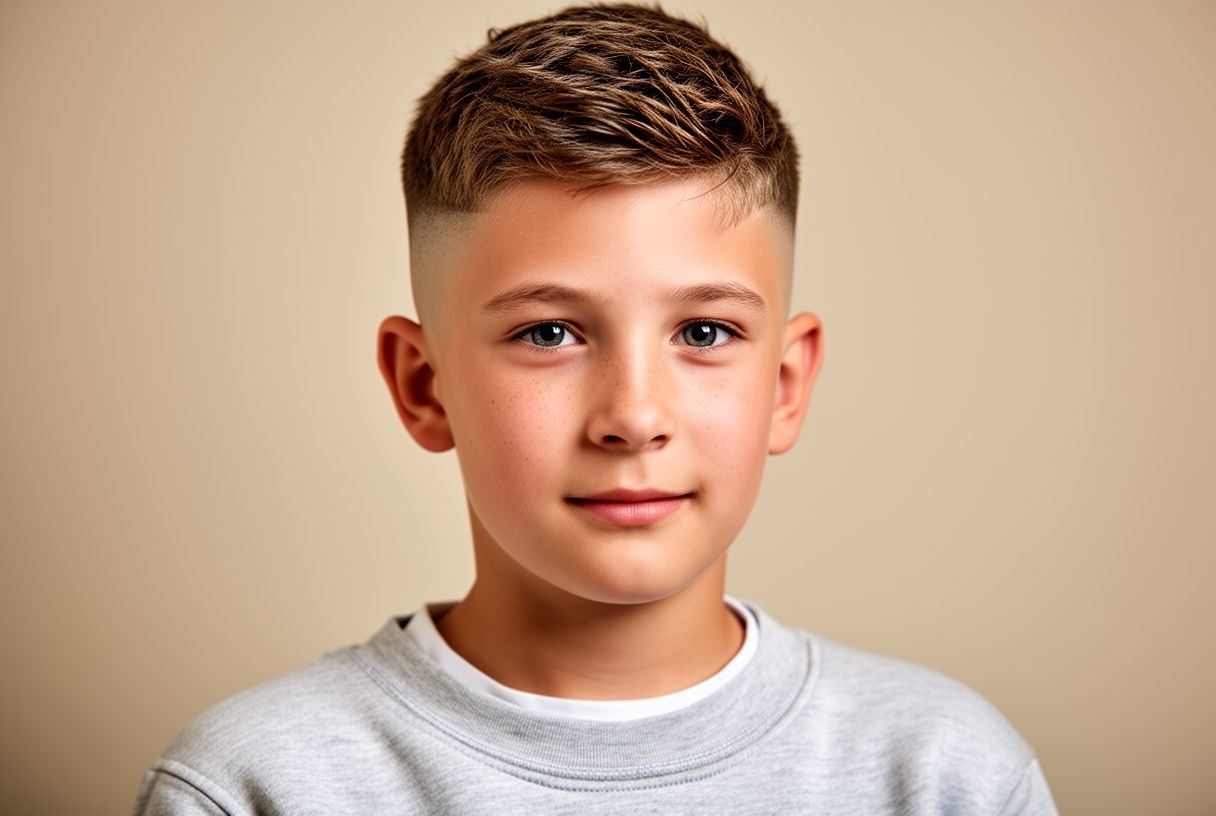 Garçon de 12 ans avec une coupe dégradée sur les côtés