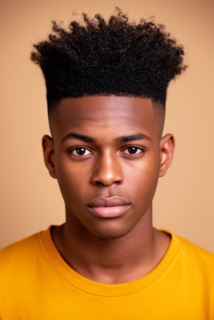 Homme aux cheveux afro mi-longs travaillés en dégradé