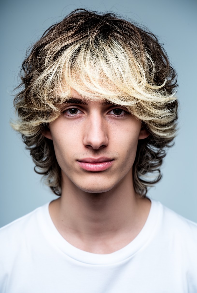 Homme avec un mi-long dégradé blond éclairci