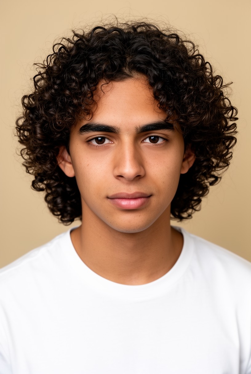 Homme avec un mi-long dégradé sur cheveux bouclés