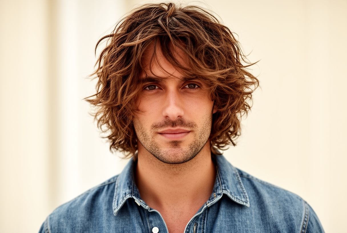 Homme cheveux mi-longs dégradés ondulés