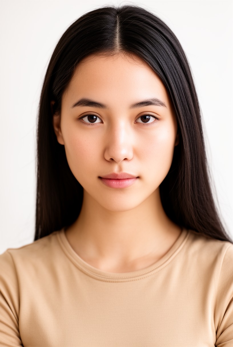 Femme au visage ovale avec une raie au milieu nette
