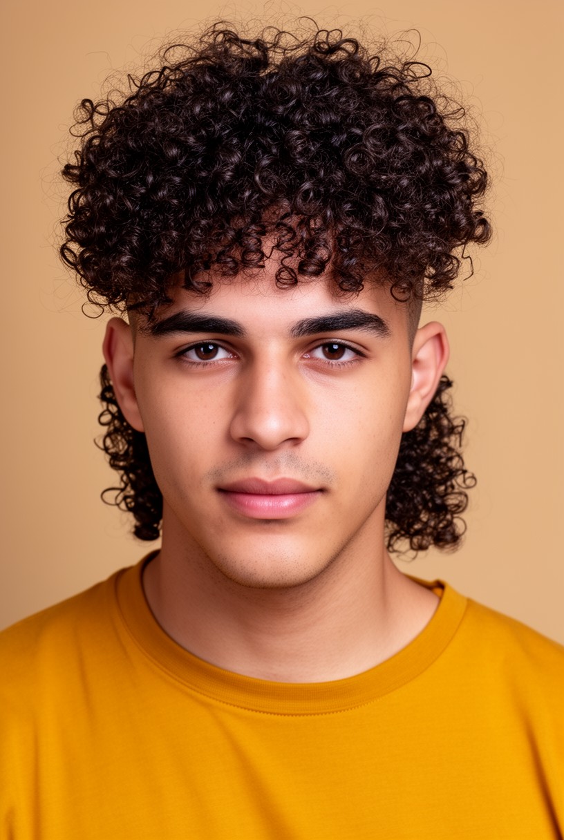 Homme aux cheveux bouclés portant un modern mulet volumineux