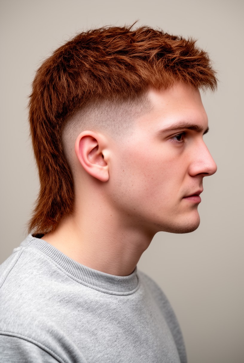 Portrait de profil d’un homme avec un modern mulet
