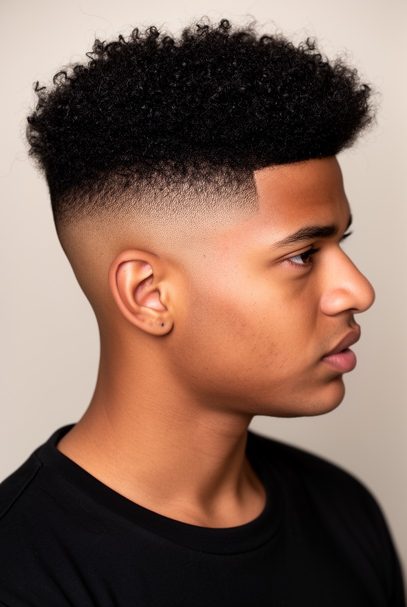 Portrait de profil d'un homme noir avec un taper afro