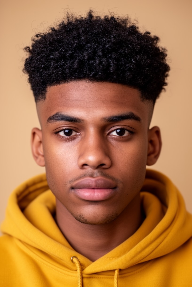 Homme noir avec un taper bas et des boucles serrées type sponge sur le dessus