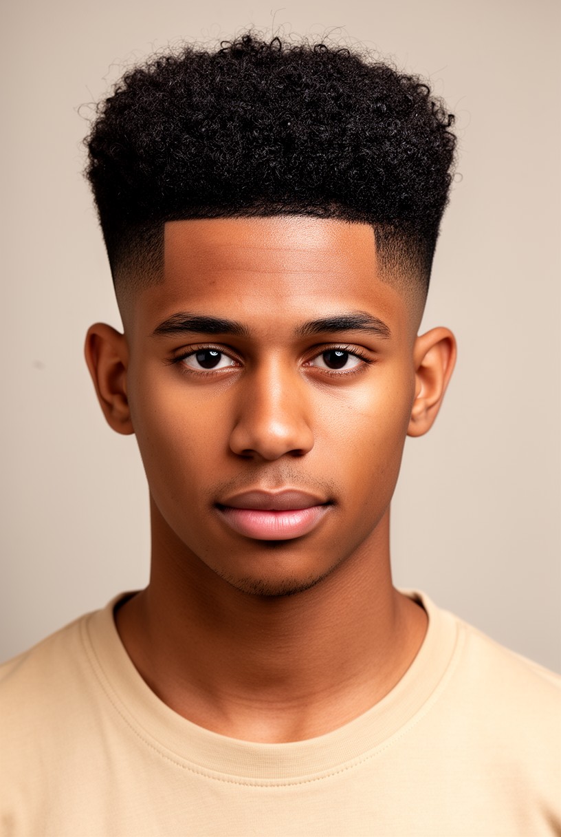 Homme noir avec un taper bas sur cheveux afro et un lineup net