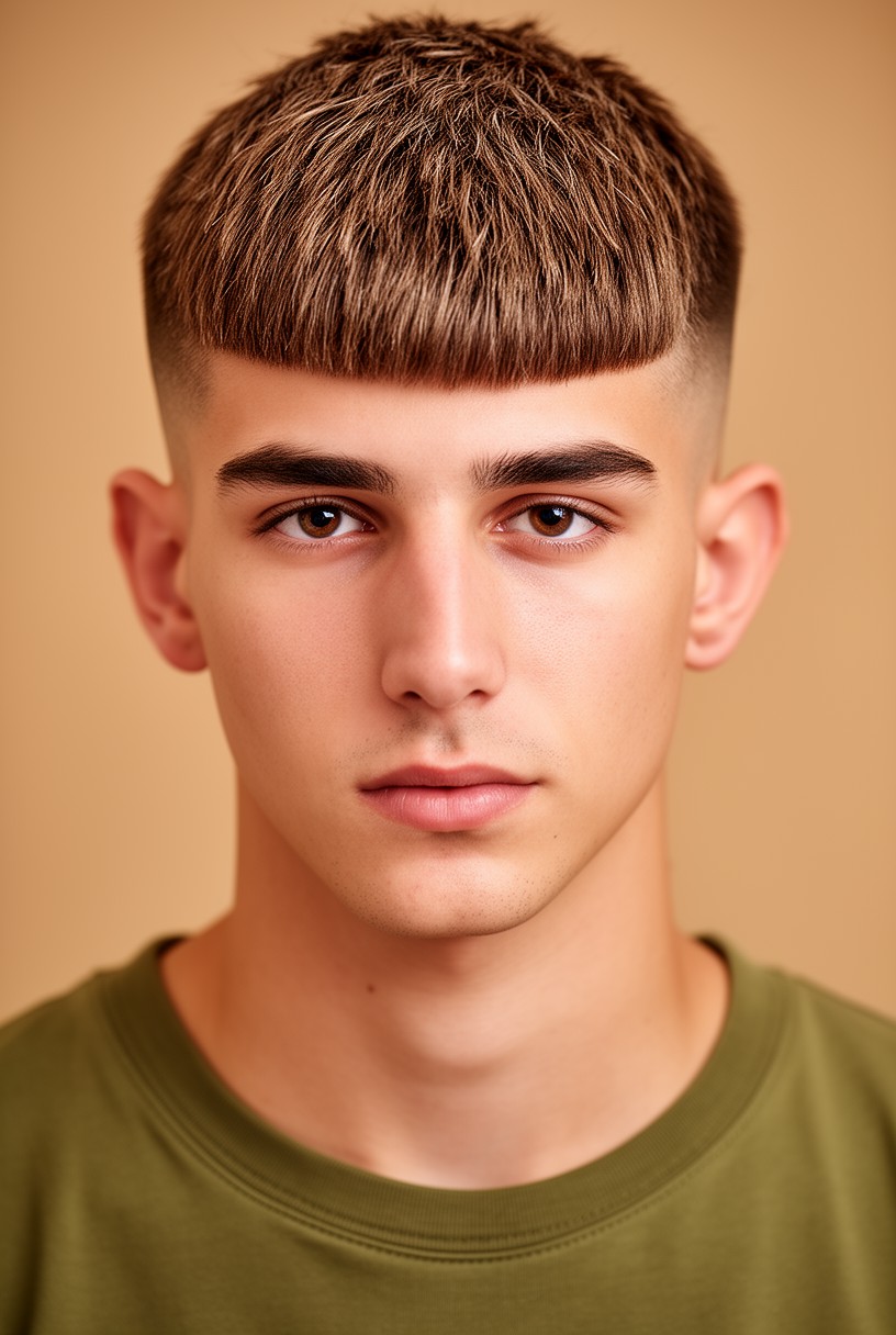 Homme avec un taper bas et une petite frange façon crop