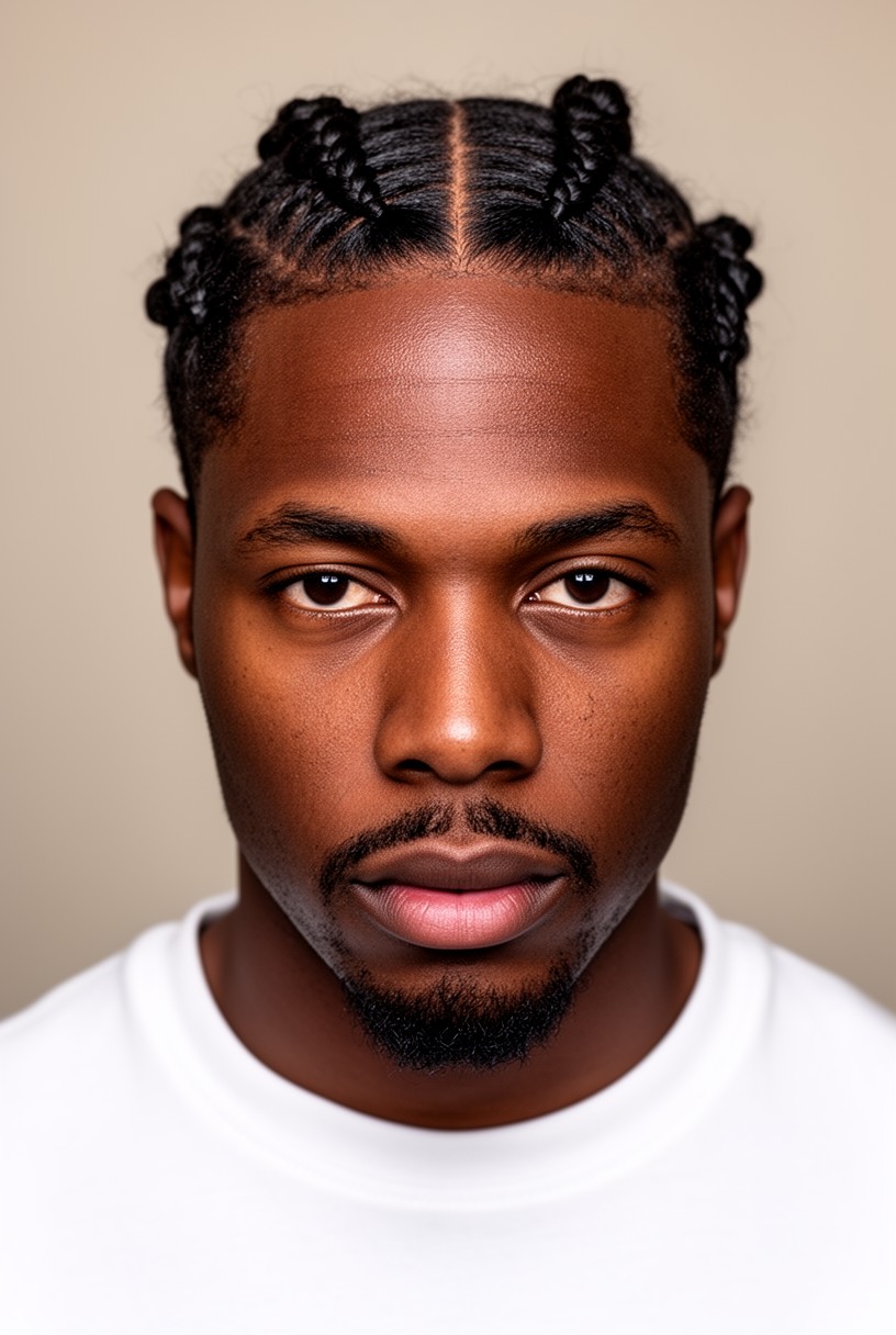 Vue du dessus du crâne avec des partitions de cornrows symétriques