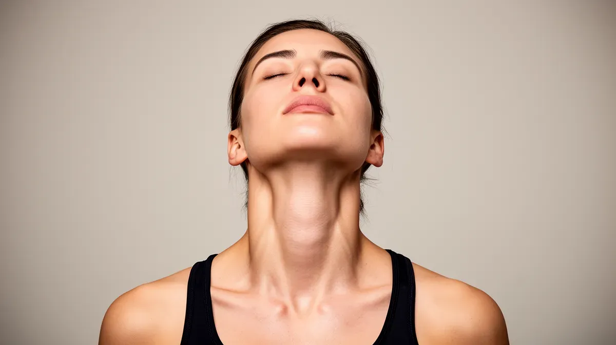 Démonstration d'un exercice facial de tonification du cou et du menton