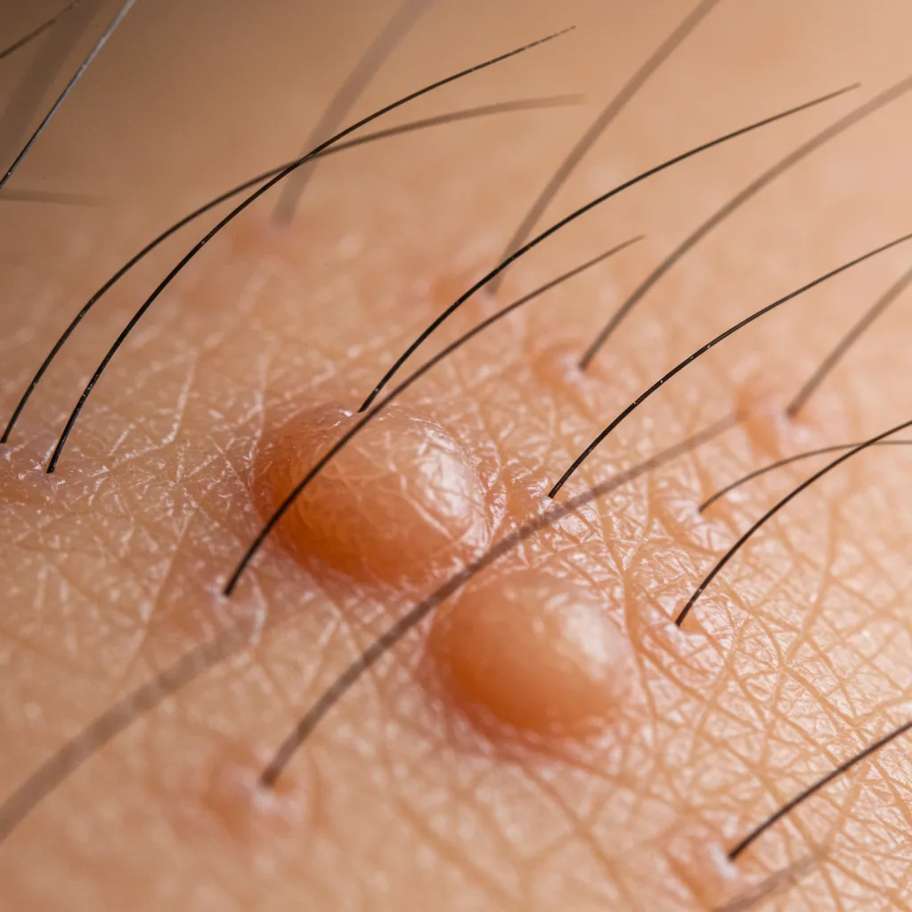Gros plan sur la texture de la peau montrant les boutons après rasage et poils incarnés