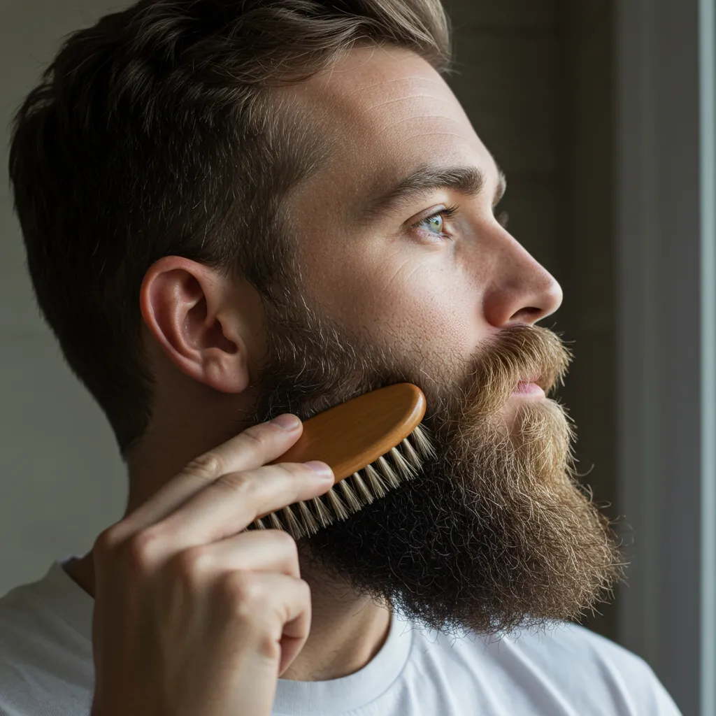 Démonstration de la technique correcte de brossage de barbe, gestes de haut en bas