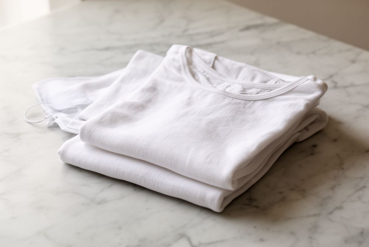 Linge blanc en lin et coton plié évoquant l'hygiène d'autrefois