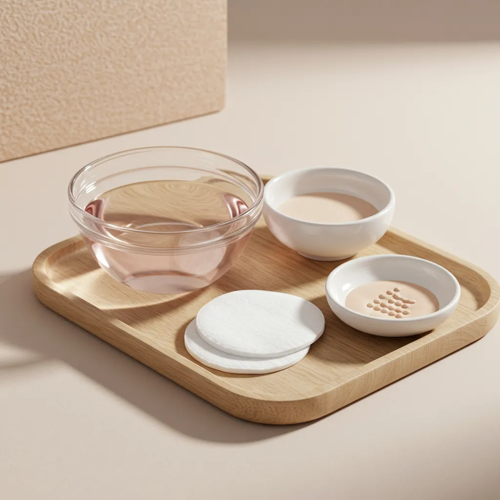 Soin apaisant post-épilation au fil : eau de rose, coton et poudre pour calmer la peau après le threading