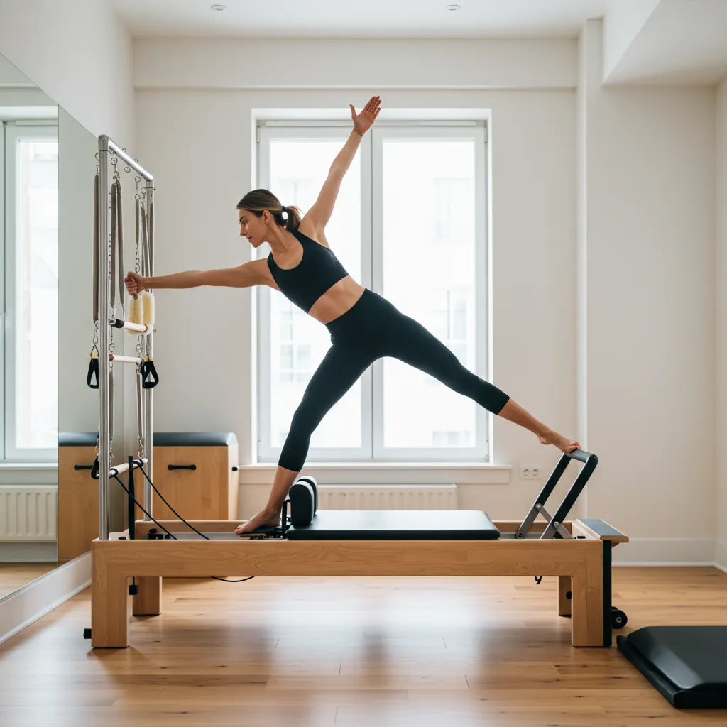 Séance de Pilates en studio lumineux, activité physique régulière pour une peau saine et un corps tonique