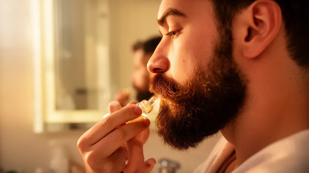 Application de produit d'entretien sur une barbe longue structurée