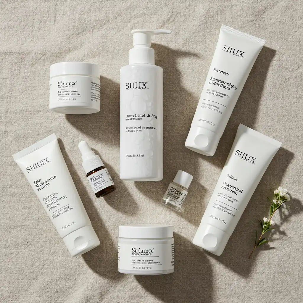Routine de soins dermatologiques adaptée à l'acné hormonale du menton : nettoyant, sérum rétinoïde et soin ciblé