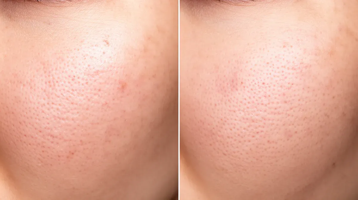 Comparaison visuelle de la texture cutanée montrant les résultats de traitement des pores
