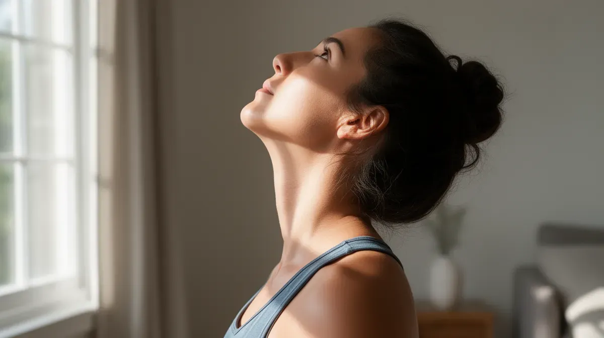 Femme effectuant un exercice de tonification du cou avec la tête penchée en arrière