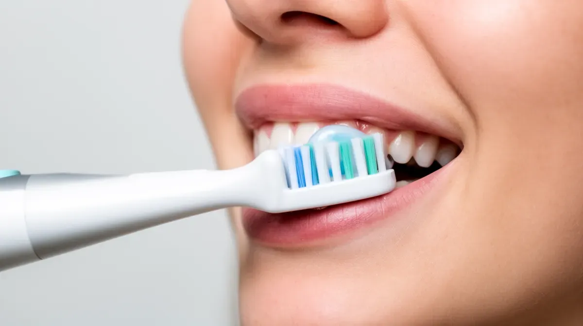 Démonstration de la technique de brossage correct avec brosse à dents à 45 degrés contre la gencive