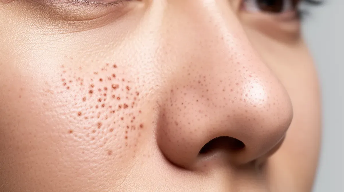 Gros plan détaillé de la texture de la peau et des pores du nez après traitement