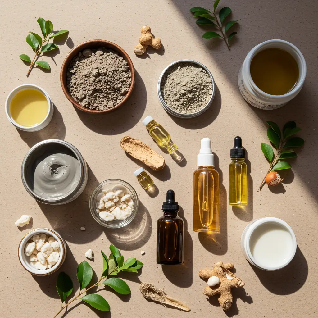 Composition de produits de soins naturels incluant argile et ingrédients pour réguler le sébum