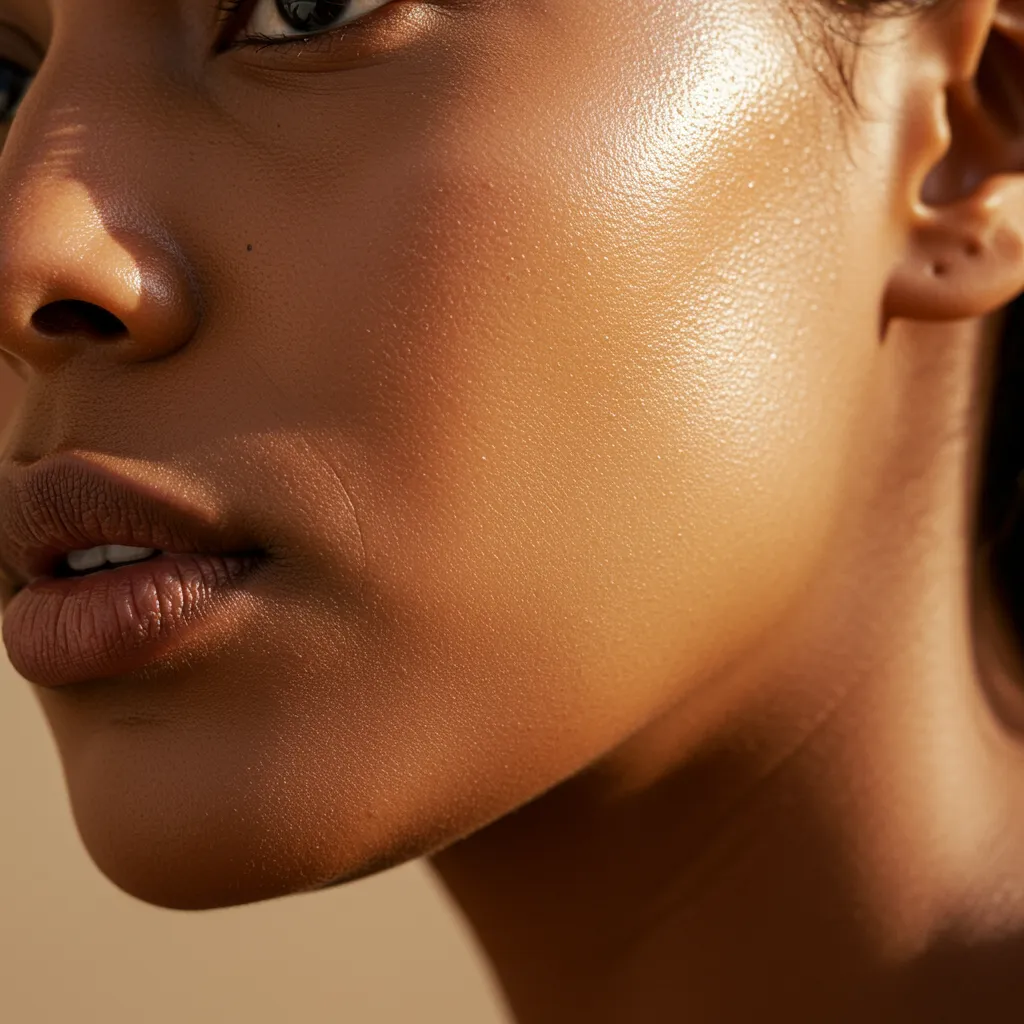Gros plan sur une peau lisse et lumineuse après exfoliation chimique aux acides