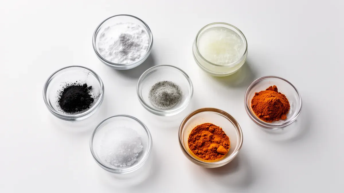 Remèdes naturels pour blanchir les dents : bicarbonate, charbon actif, huile de coco, curcuma et sel marin